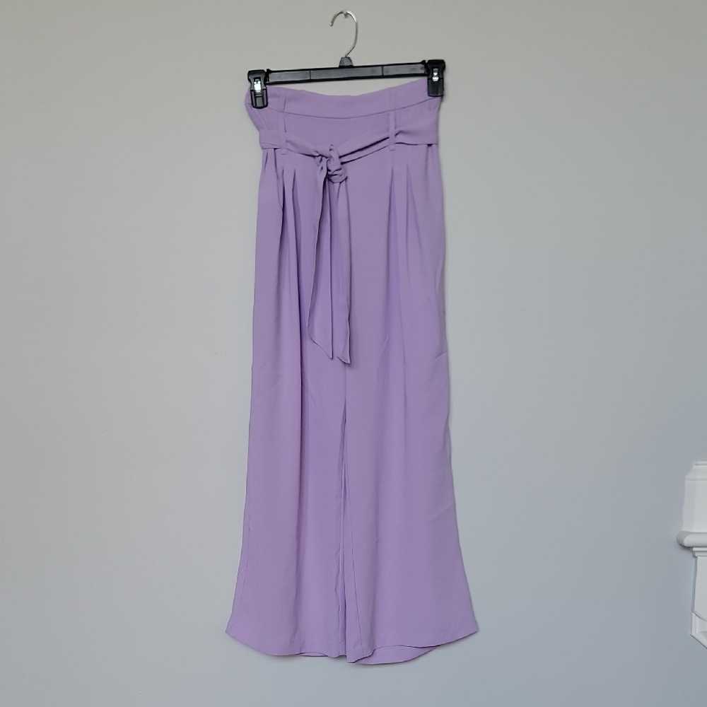 J.O.A. Lavender Wide-Leg Pants with Self Tie